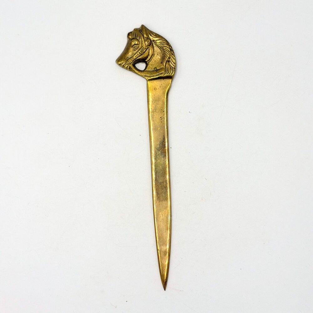 Vintage Brass Horse Head Letter Opener Equestrian Desk Accessory Paper Knife